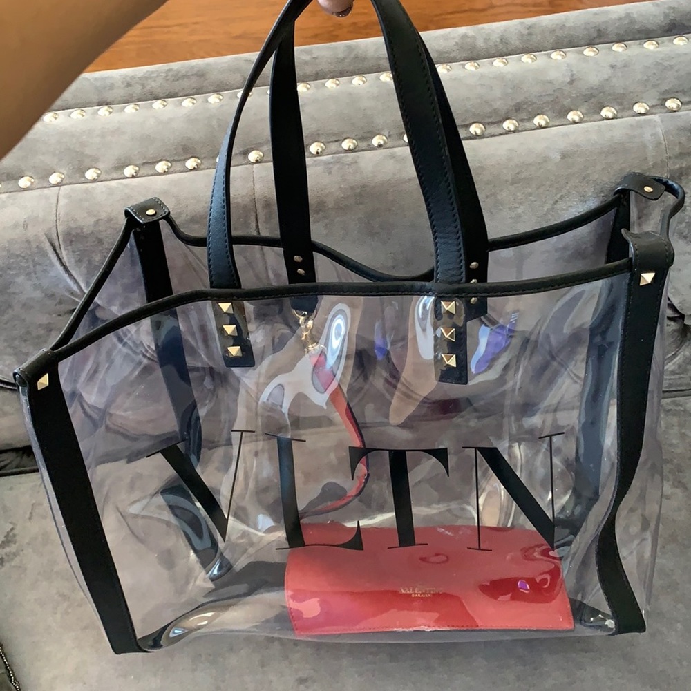 Clear Valentino tote with signature rock studs made in Italy